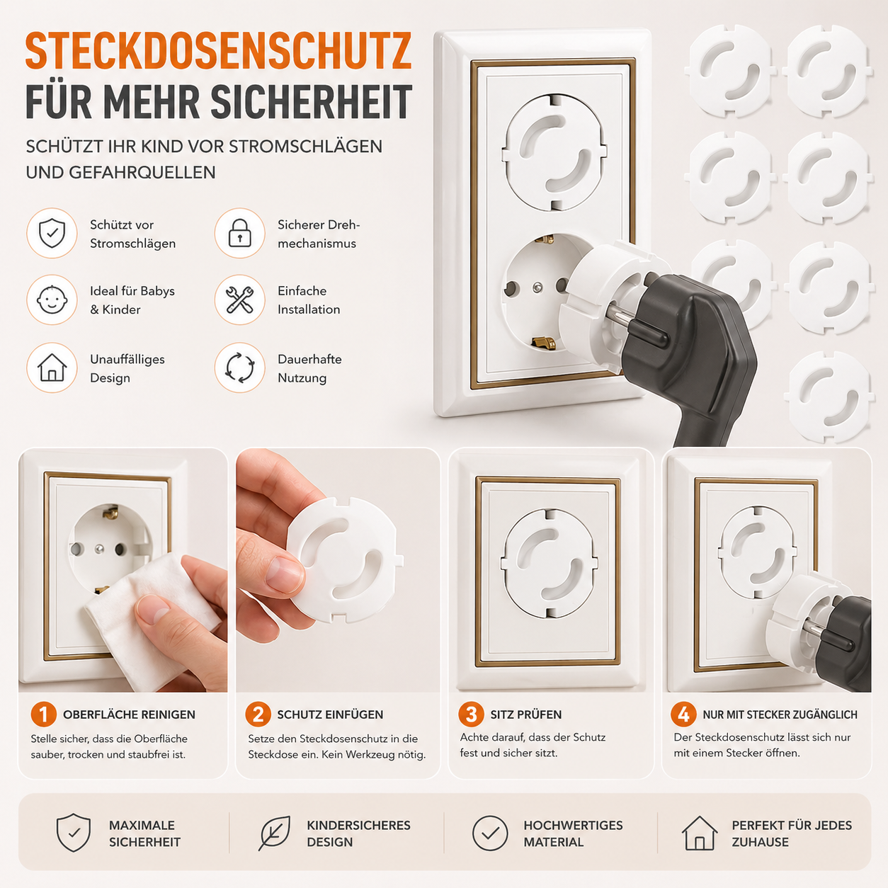 Steckdosenschutz Kinder – Kindersicherung Steckdose mit Drehmechanismus | Klein & Sicher
