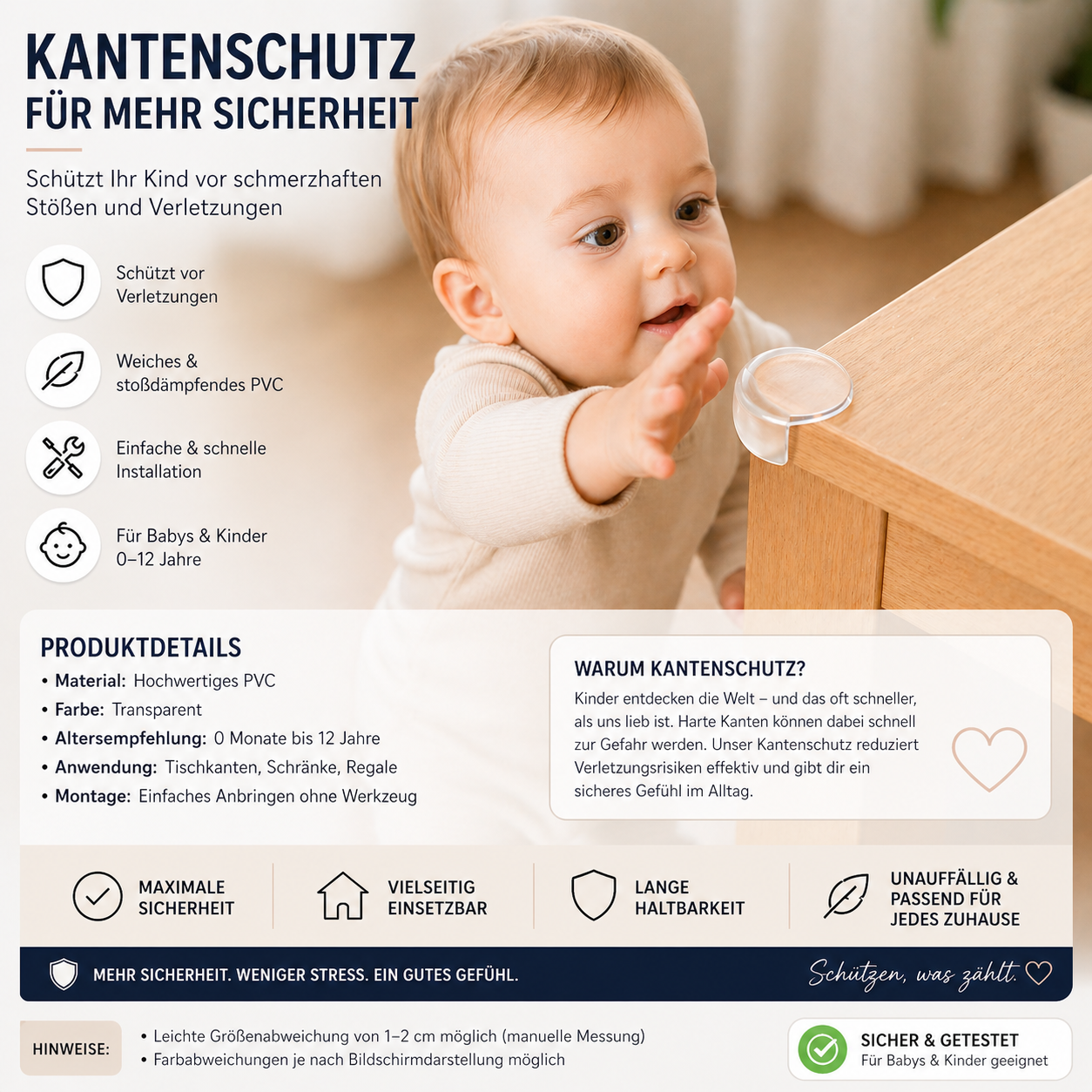 Kinder Eckenschutz Tisch – Weicher PVC Eckenschutz für Möbel / Klein & Sicher