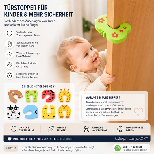 5x Cartoon Türstopper – Schutz vor eingeklemmten Kinderhänden / Klein & Sicher