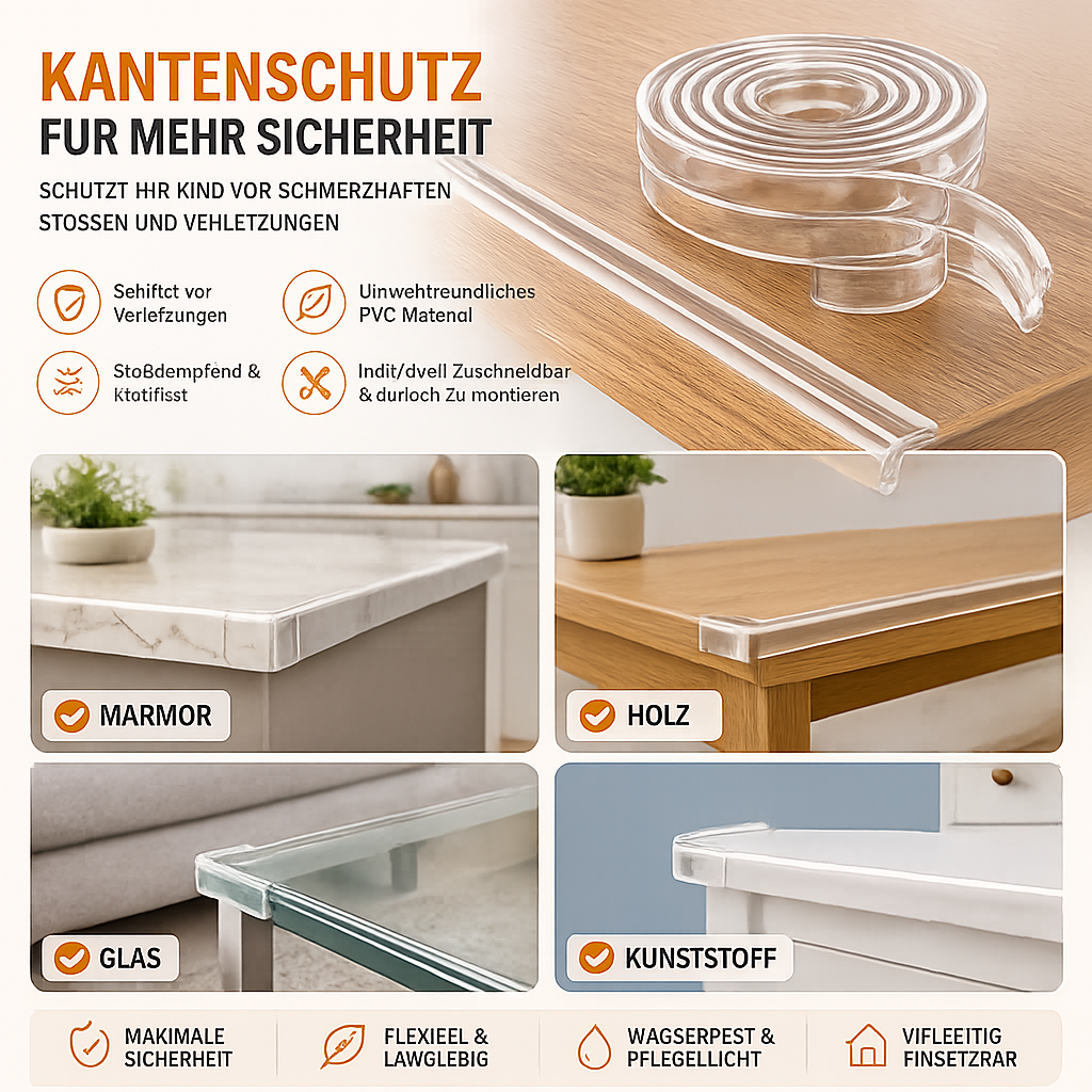 Kantenschutz Baby Tisch 2m – Transparenter Tischkantenschutz PVC | Klein & Sicher